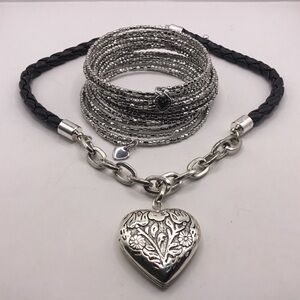 Vintage AVON Etched Heart Locket and STELLA & DOT Bardot Spiral Bracelet